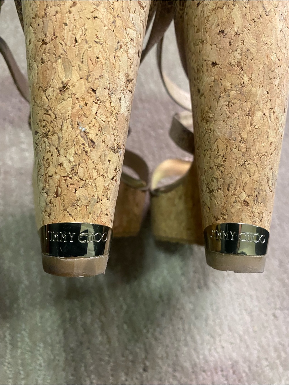 Jimmy Choo Metallic Gold Cork Wedge Sandals - Picture 4 of 5